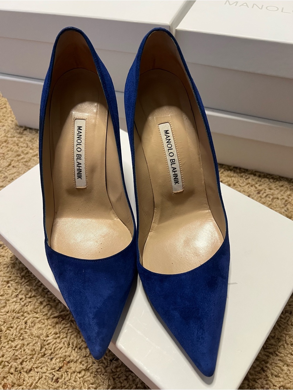 Manolo Blahnik - Vall/Camoscio Cobalt Blue Suede Pointed Toe Pumps - Picture 2 of 7